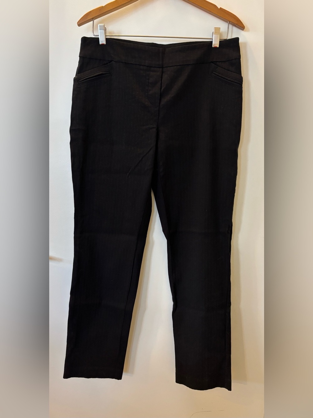 Reitmans Black Ribbed Textured Straight Leg Dress Pants 14 Petite